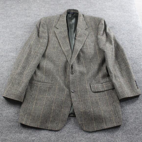 Brooks Brothers Blazer Mens 44R Camel Hair Glen Plaid Brown Grey Jacket Business - Picture 1 of 11